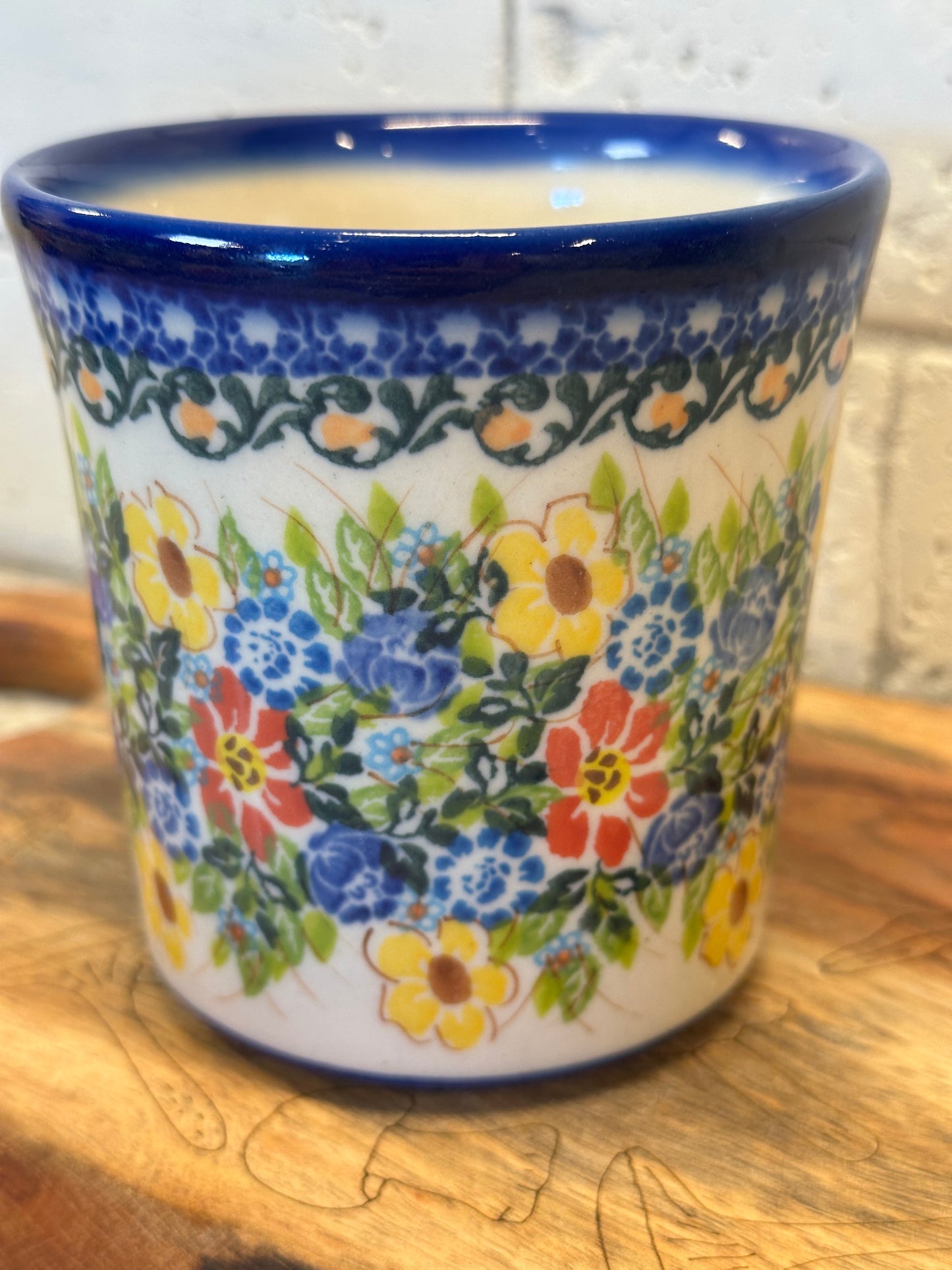 Kalich, Multi Blue/Red/Yellow Flowers, Straight Mug 15 oz.