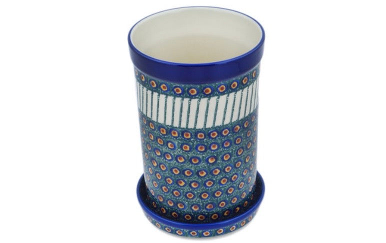 Ceramika Artystyczna, Emerald Peacock, Wine Chiller/Utensil Holder with Saucer