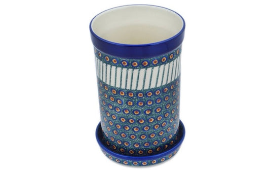 Ceramika Artystyczna, Emerald Peacock, Wine Chiller/Utensil Holder with Saucer