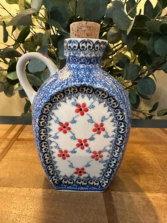 Ceramika Artystyczna Polish Pottery, Red Forget-Me-Nots, Bottle