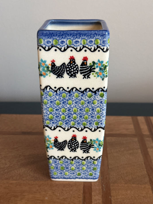 Galia Polish Pottery Black Chickens Vase