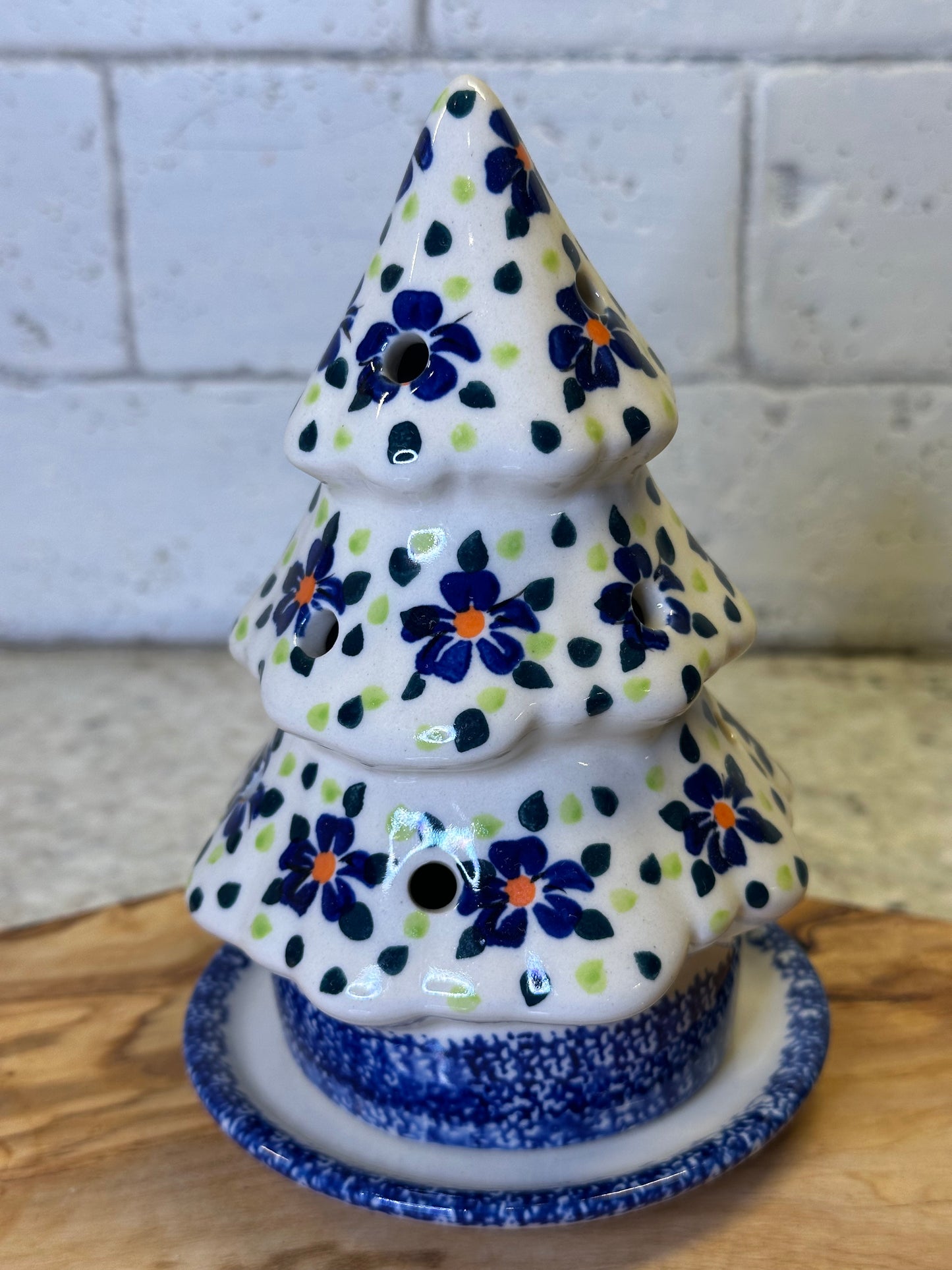 Cergor Polish Pottery, Hope Flows, Christimas Tree Luminary 6"