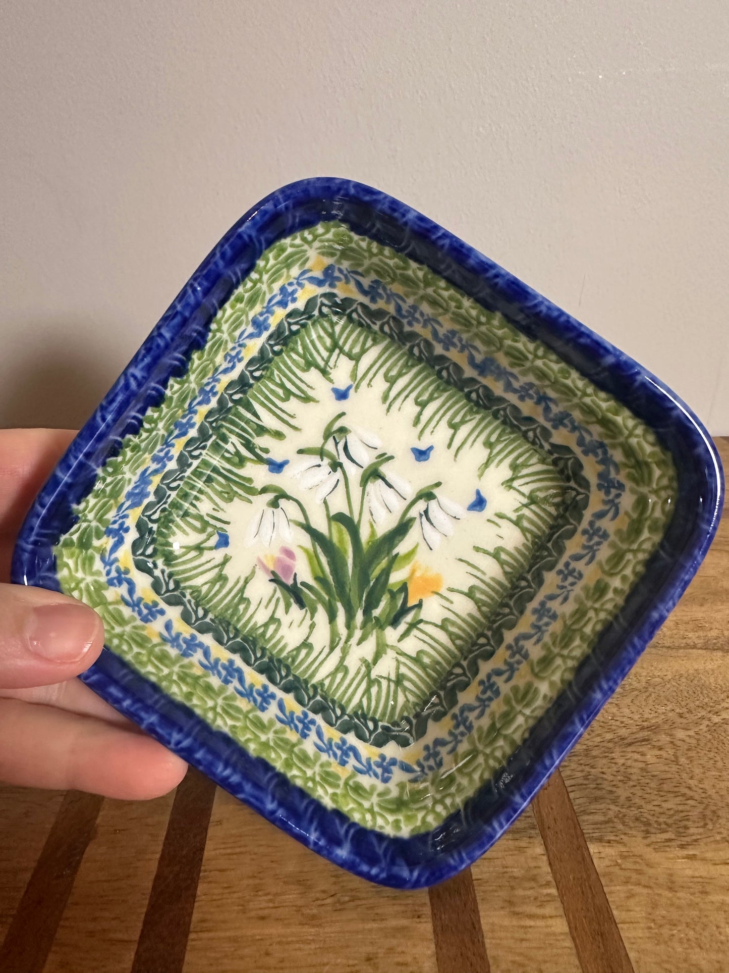 Kalich, Unikat Art Level 2, Snowdrop Flower and Butterflies, Square Dish