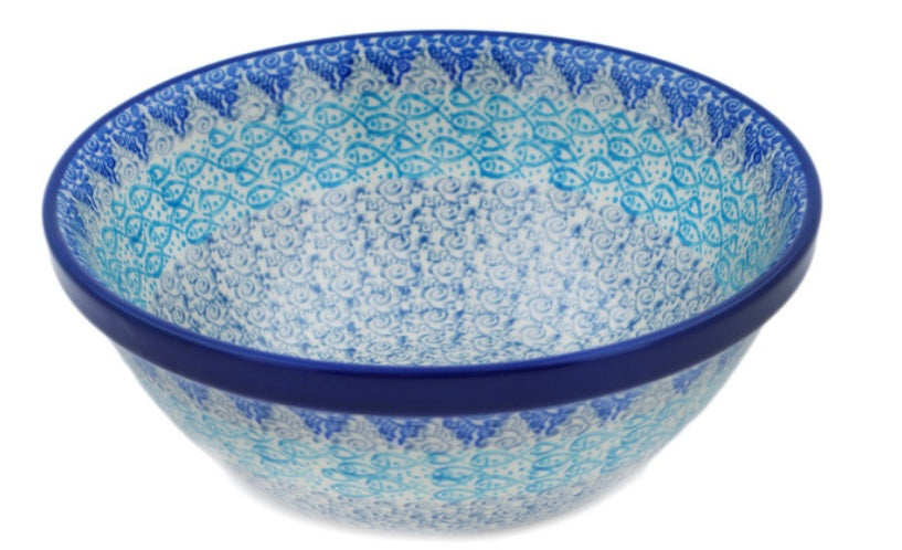 Ceramika Artystyczna Polish Pottery, Unikat Blue Lagoon Whimsy, Bowl