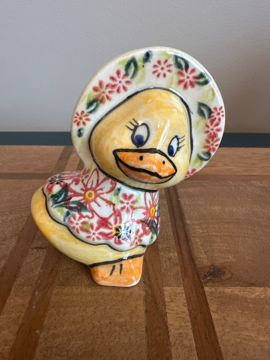 Vena Polish Pottery Crimson Garden Duck in Hat
