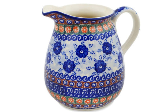 Ceramika Artystyczna Polish Pottery, Unikat Dancing Blue Poppies, Pitcher