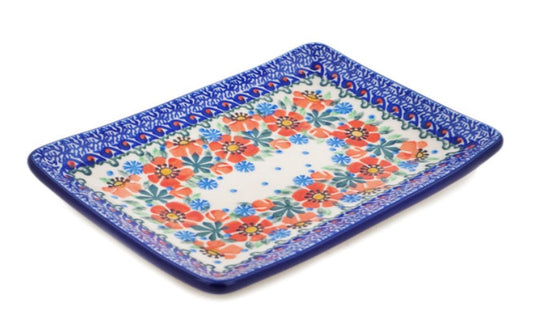 Ceramika Artystyczna Polish Pottery, Unikat Orange Blooms, Sushi Tray
