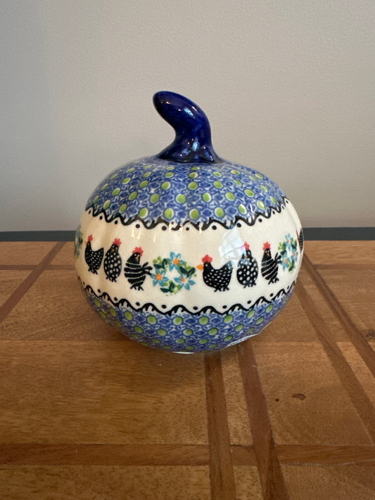 Galia Polish Pottery Black Chickens Large Pumpkin