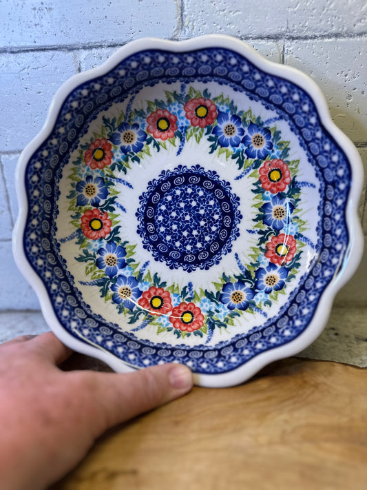 Kaola Polish Pottery, Signature Unikat, Summer Wreath, Ruffle Shallow Bowl