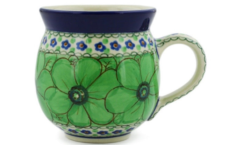 Ceramika Artystyczna, Unikat408A, Green Pansies, Medium Bubble Mug