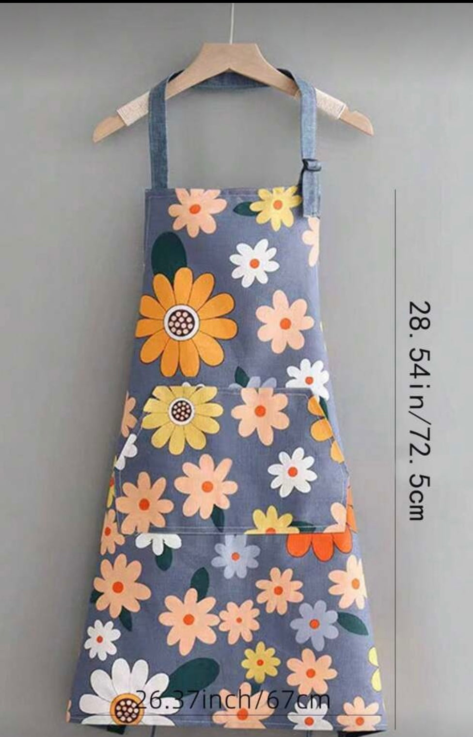 Oil-proof, Waterproof,  Gray Multicolor Flower Apron with Pocket