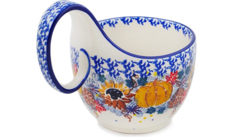 Ceramika Artystyczna Polish Pottery, Autumn Falling Leaves, Loop Mug/Bowl