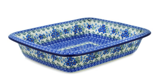 Ceramika Artystyczna, Blue Blossom, Rectangular Baker 14"