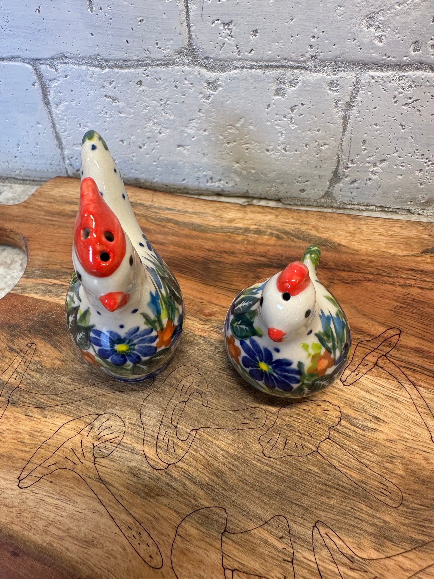 Kalich, Art Level, Blue Floral, Rooster/Hen, Salt/Pepper Set