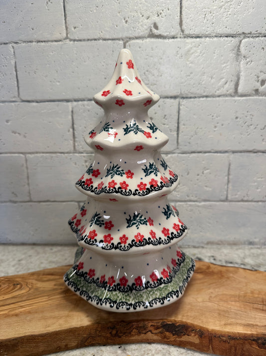 Ceramika Artystyczna Polish Pottery, Red Floral 10" Tree