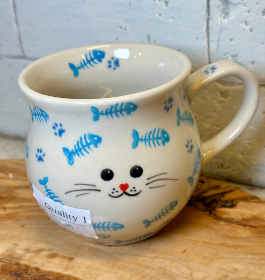 Moja Faktoria, Sky Blue, Kitty Face/Fish Scales Medium Bubble Mug