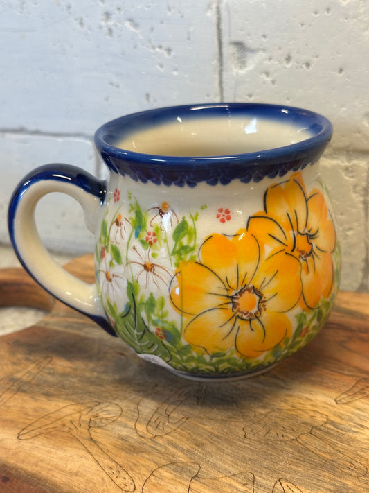 Kalich, Art Level A2, Yellow Floral/White Flowers, Bubble Mug 12 oz