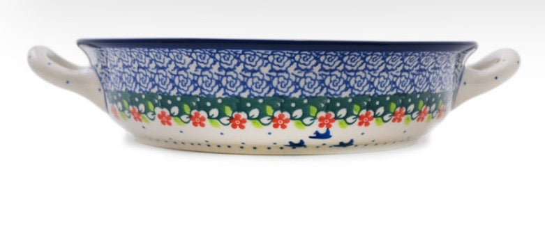Ceramika Artystyczna, Bird Princess, Medium Round Baker with Handles