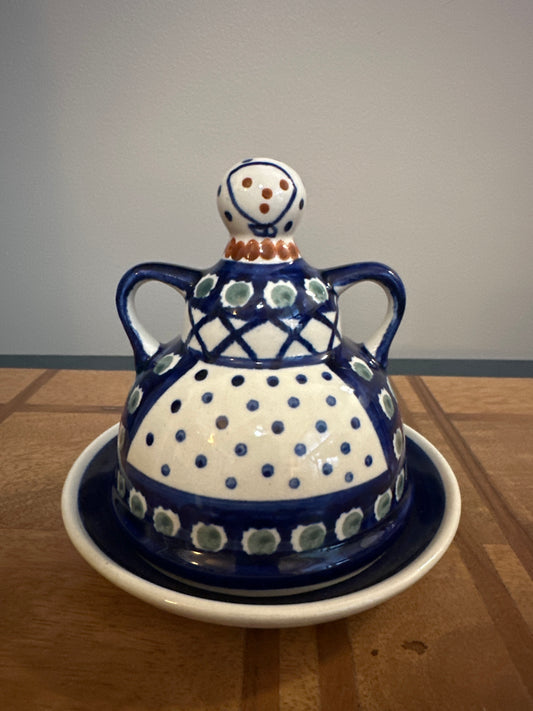 Zaklady Polish Pottery, X Pattern Medium Cheese Lady