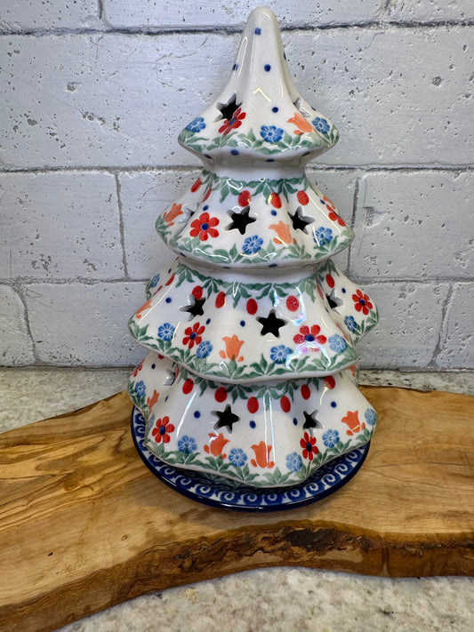 Ceramika Artystyczna Polish Pottery, Babcia's Garden, Christmas Tree Luminary 8"