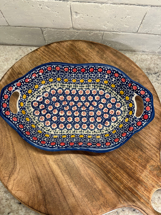 Andy Polish Pottery, Signature Unikat, Handled Baker/Serving Bowl