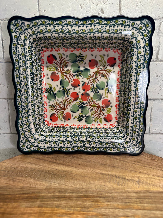 Ceramika Artystyczna Polish Pottery, Ruffled Square Lipped Salad Server/Baker