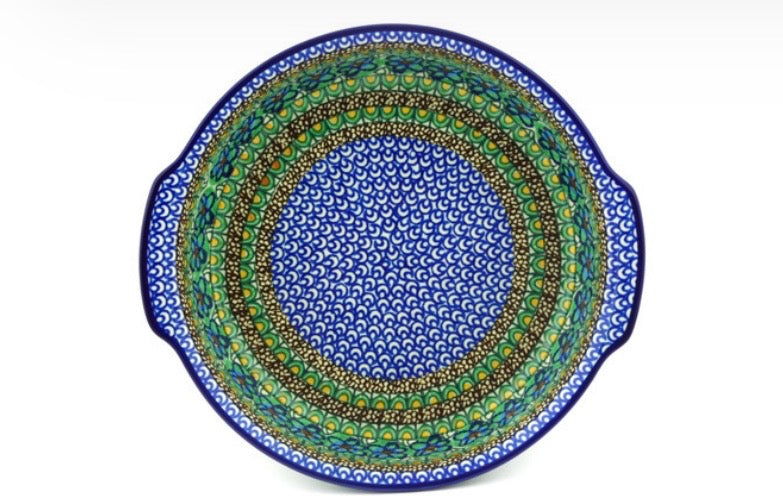 Ceramika Artystyczna, Mardi Gras, Round Baker with Handles, 10.25"