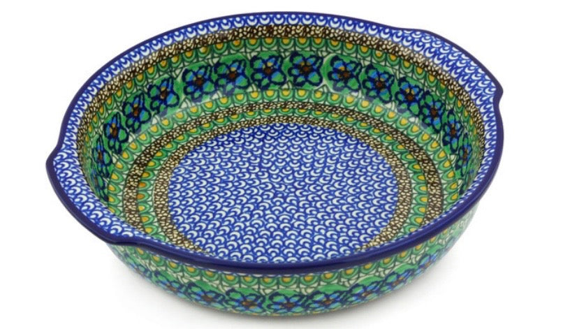 Ceramika Artystyczna, Mardi Gras, Round Baker with Handles, 10.25"