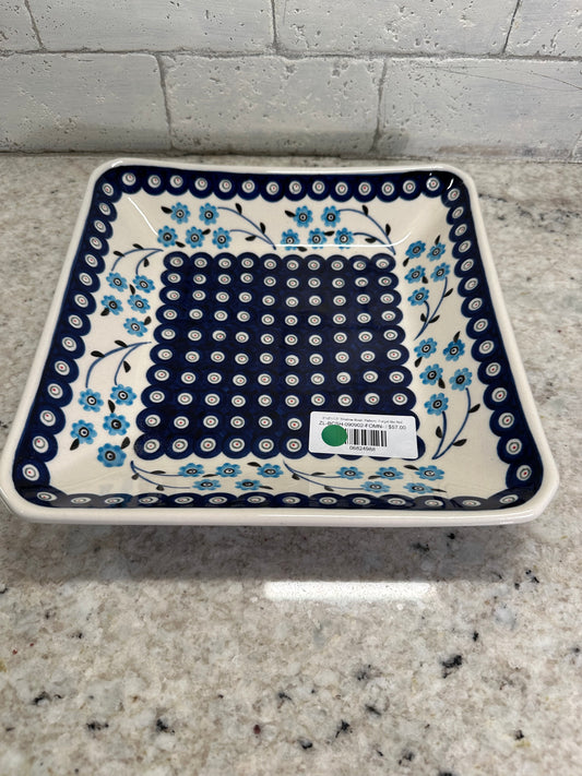 Zaklady Polish Pottery, Forget Me Not, Shallow Square Bowl