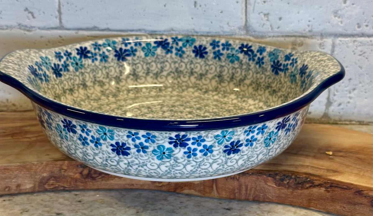 Ceramika Artystyczna, Winter Floral, Medium Round Baker with Handles
