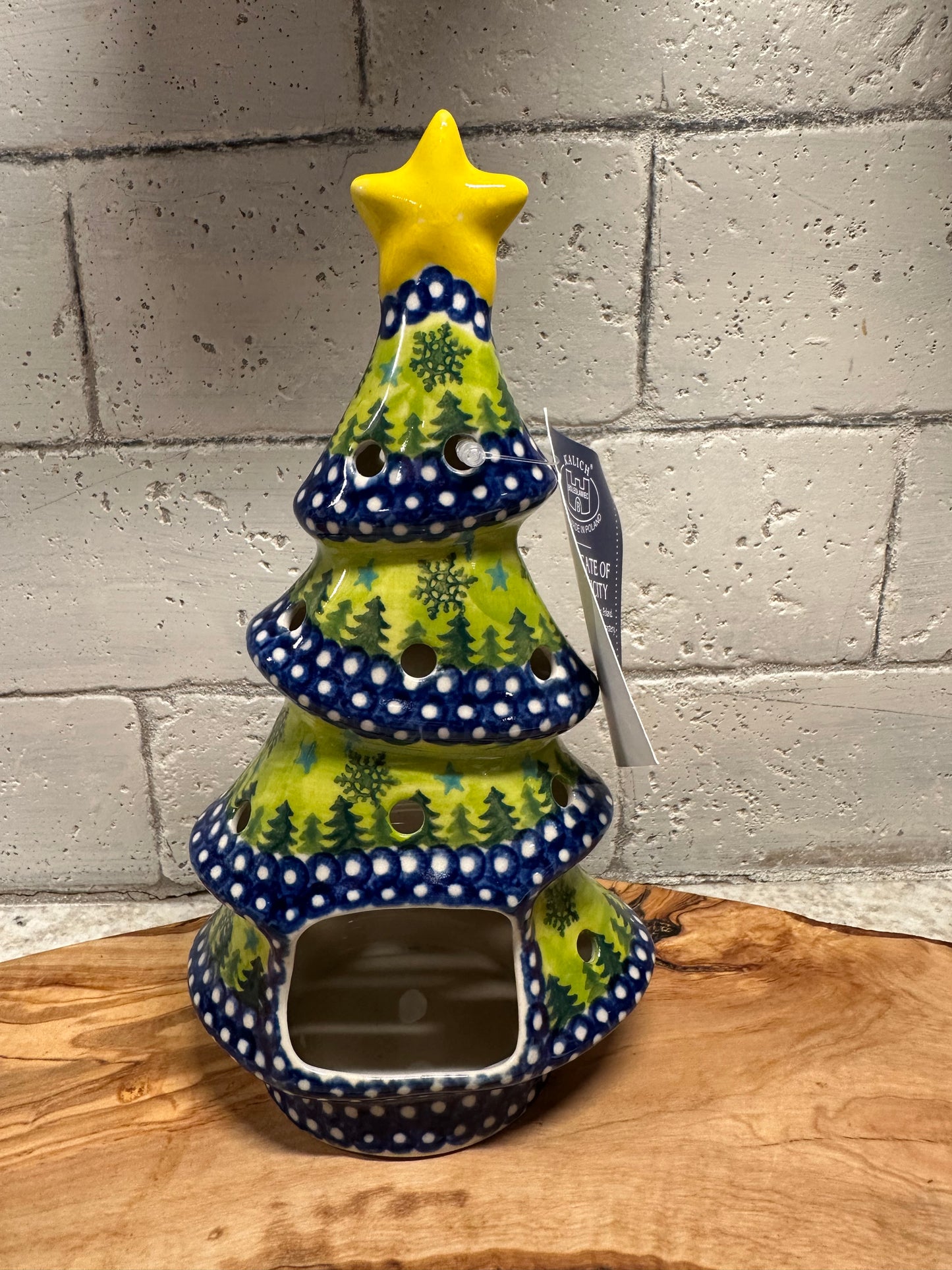 Kalich Polish Pottery, Art Level, Green Crooked Luminary Christmas Tree