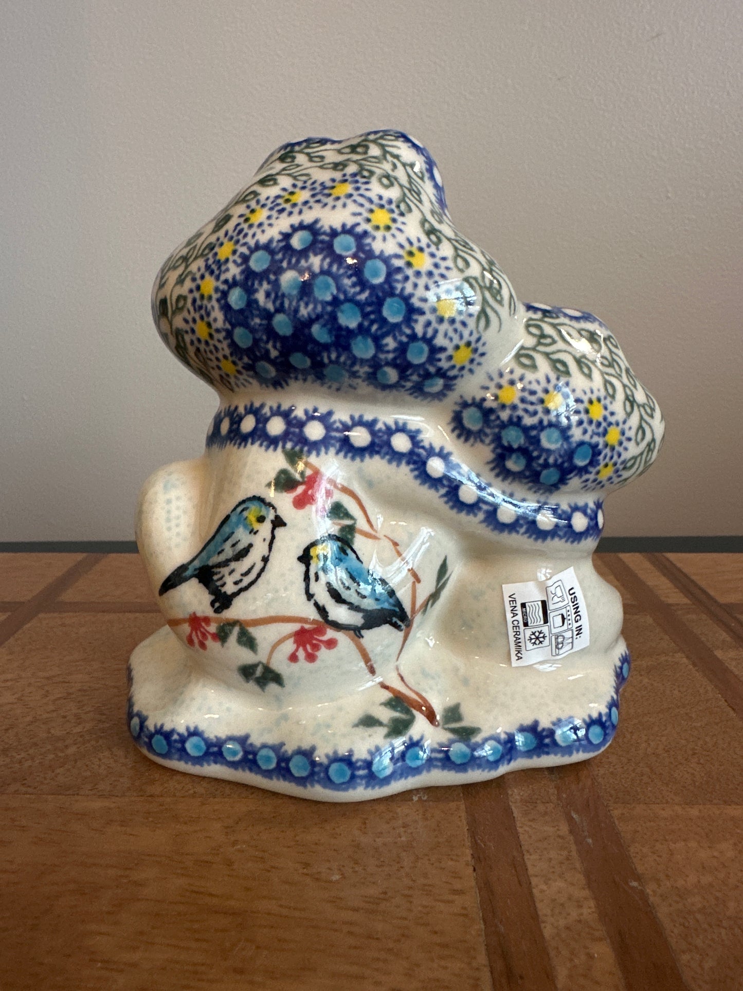Vena Polish Pottery Bird and Berries Double Frog Figurine