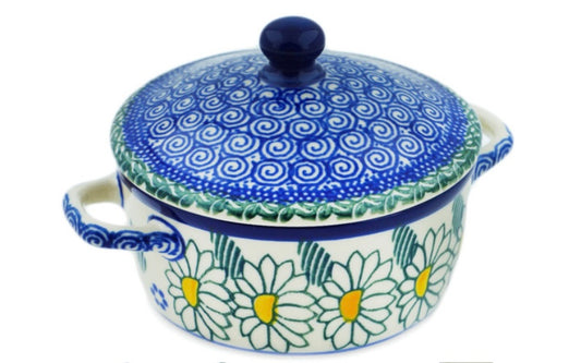 Ceramika Artystyczna Polish Pottery, Crazy Daisy, Jar with Lid and Handles