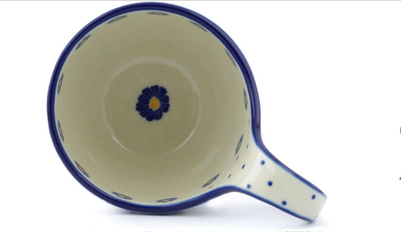 Ceramika Artystyczna Polish Pottery, Blue Zinnia, Loop Mug/Soup Bowl 16 oz