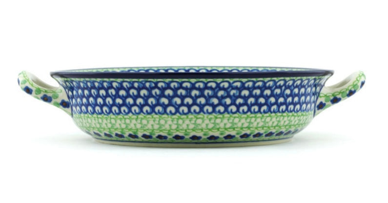 Ceramika Artystyczna, Unikat U408D, Key Lime Dreams, Medium Round Baker with Handles