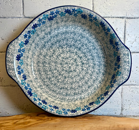 Ceramika Artystyczna, Winter Floral, Medium Round Baker with Handles