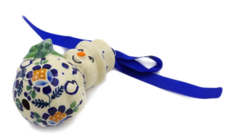Manufaktura, Orange/Blue Flowers, Snowman Ornament