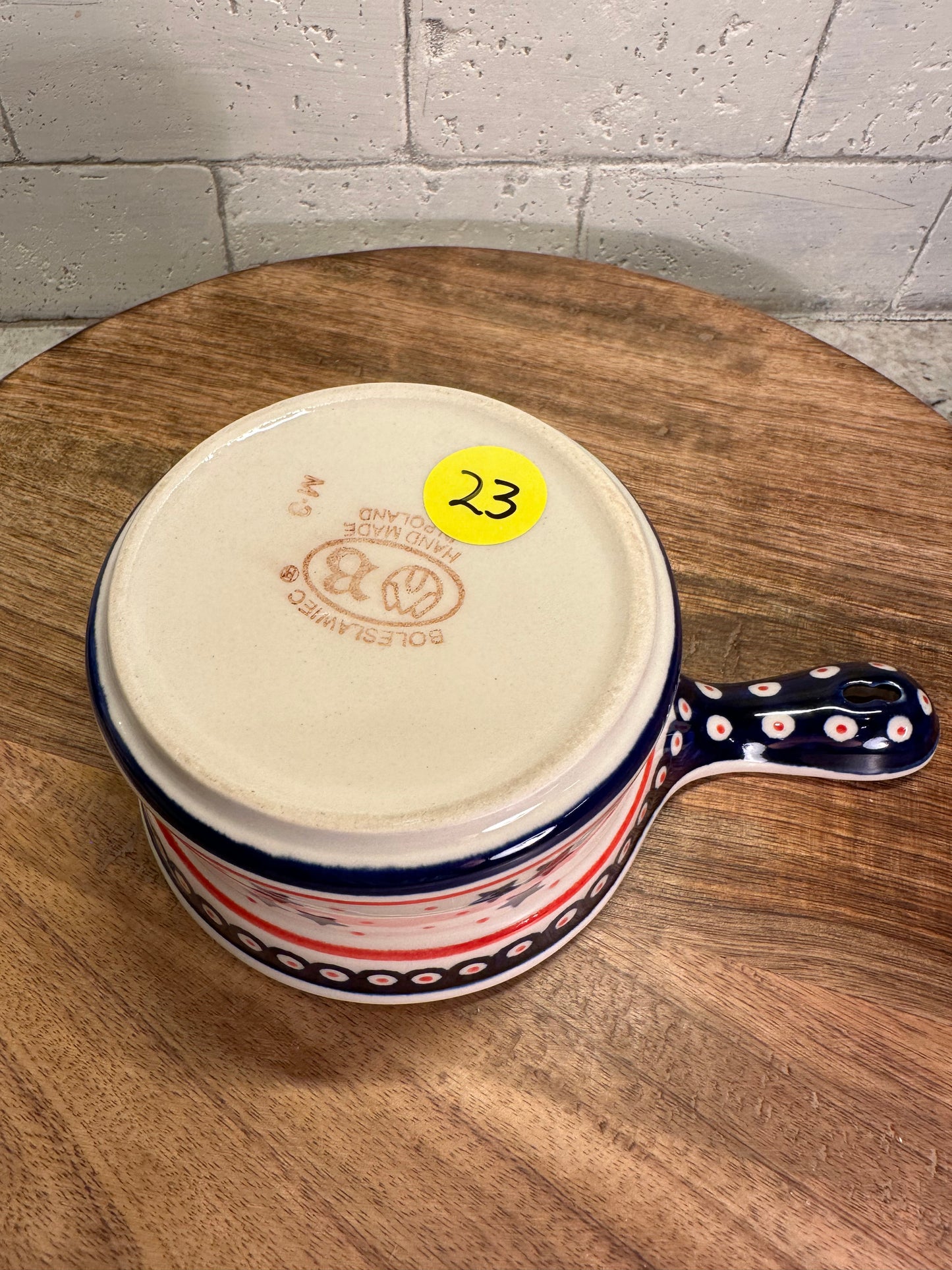 Zaklady Polish Pottery, Red, White, Blue Star, Gravy/Melting/Serving Pot, Preowned