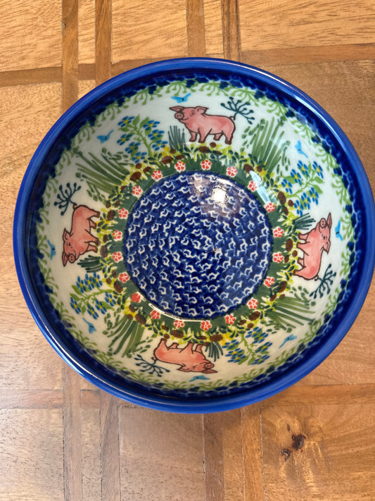 Kalich Polish Pottery.  Unikat Art Level 1, Here Piggy Piggy, 5.25" Bowl