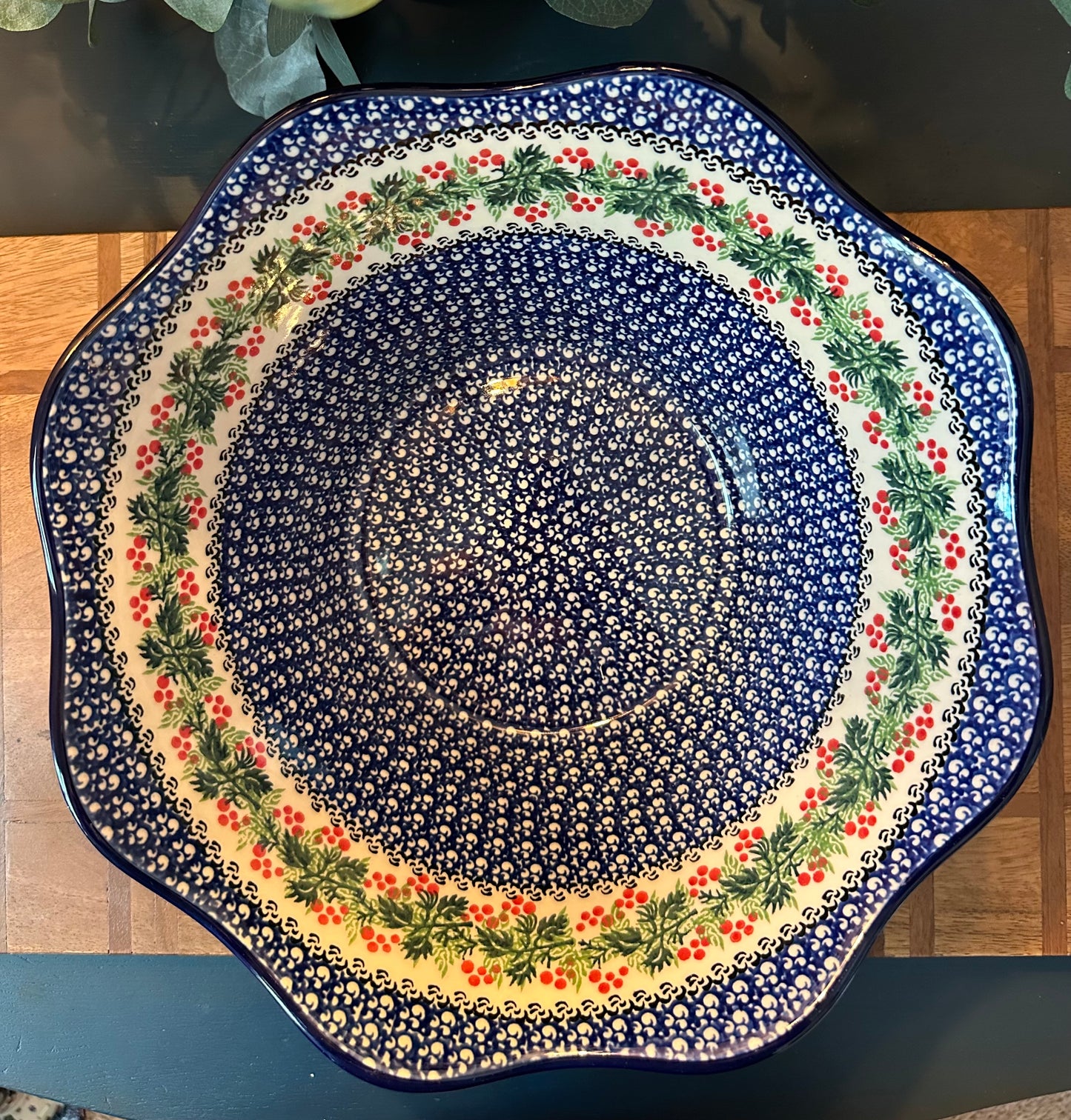 Ceramika Artystyczna Polish Pottery, Blooming Rowan, 12" Wavy Bowl