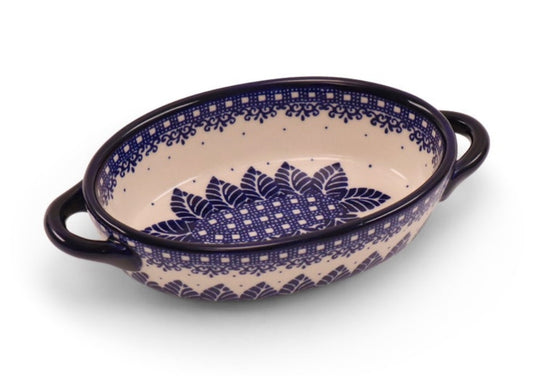 Millena Polish Pottery, Pattern: B176, Oval Baker with Handles