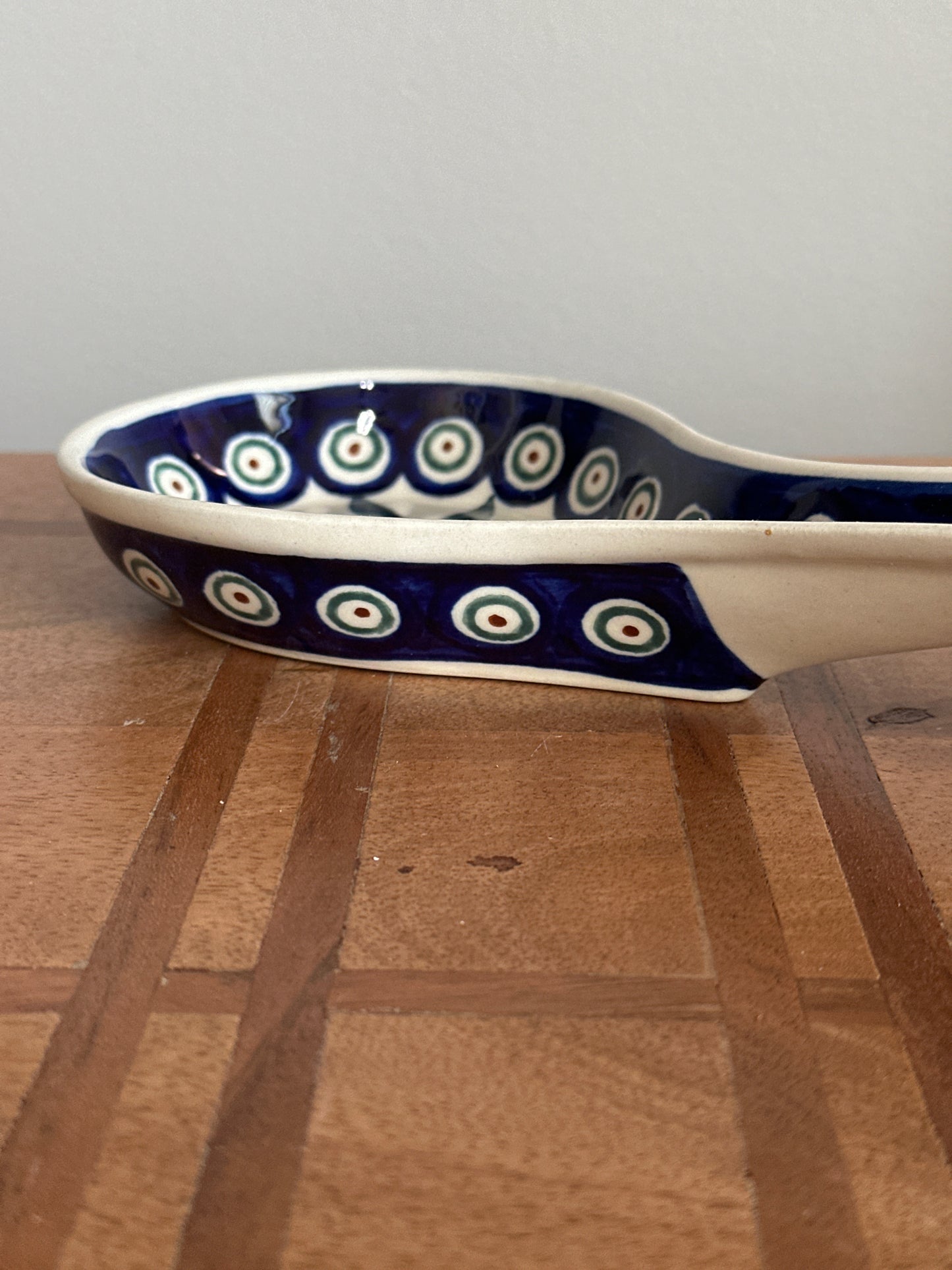 Zaklady Polish Pottery Traditional Peacock Leaves, Preowned,  Large Spoon Rest