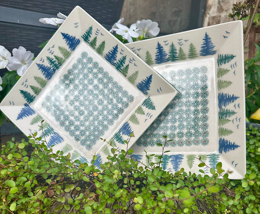Manufaktura Polish Pottery, Unikat Pine Forest, Square Dinner Plate