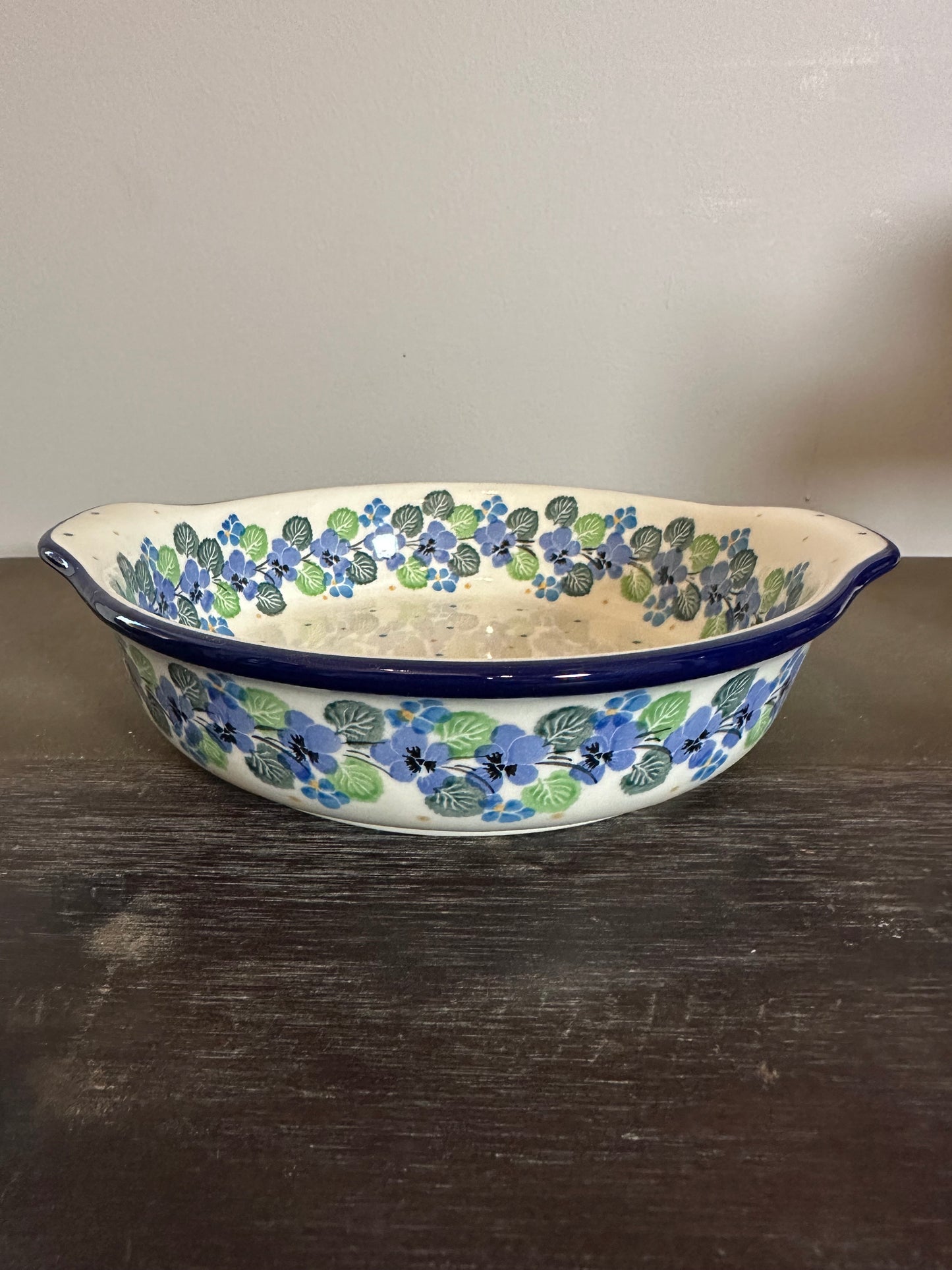 Ceramika Artystyczna, Waterfall Blooms, Medium Round Baker/Server with Handles