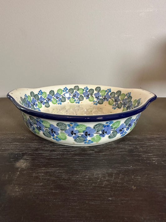 Ceramika Artystyczna, Waterfall Blooms, Medium Round Baker/Server with Handles