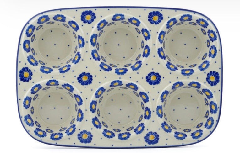 Ceramika Artystyczna, Blue Zinnia, Muffin Pan