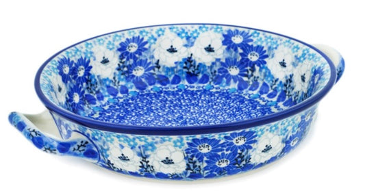 Ceramika Artystyczna, U4963, Blue Wildflower Meadow, Medium Handled Baker