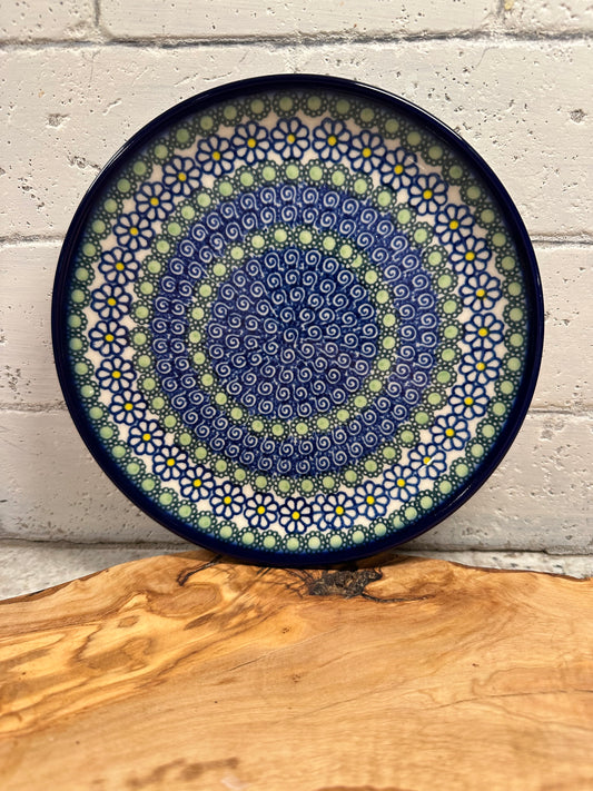 Kalich Polish Pottery, Art Level, Blue, Green Daisy 7.5 " Dessert Plate