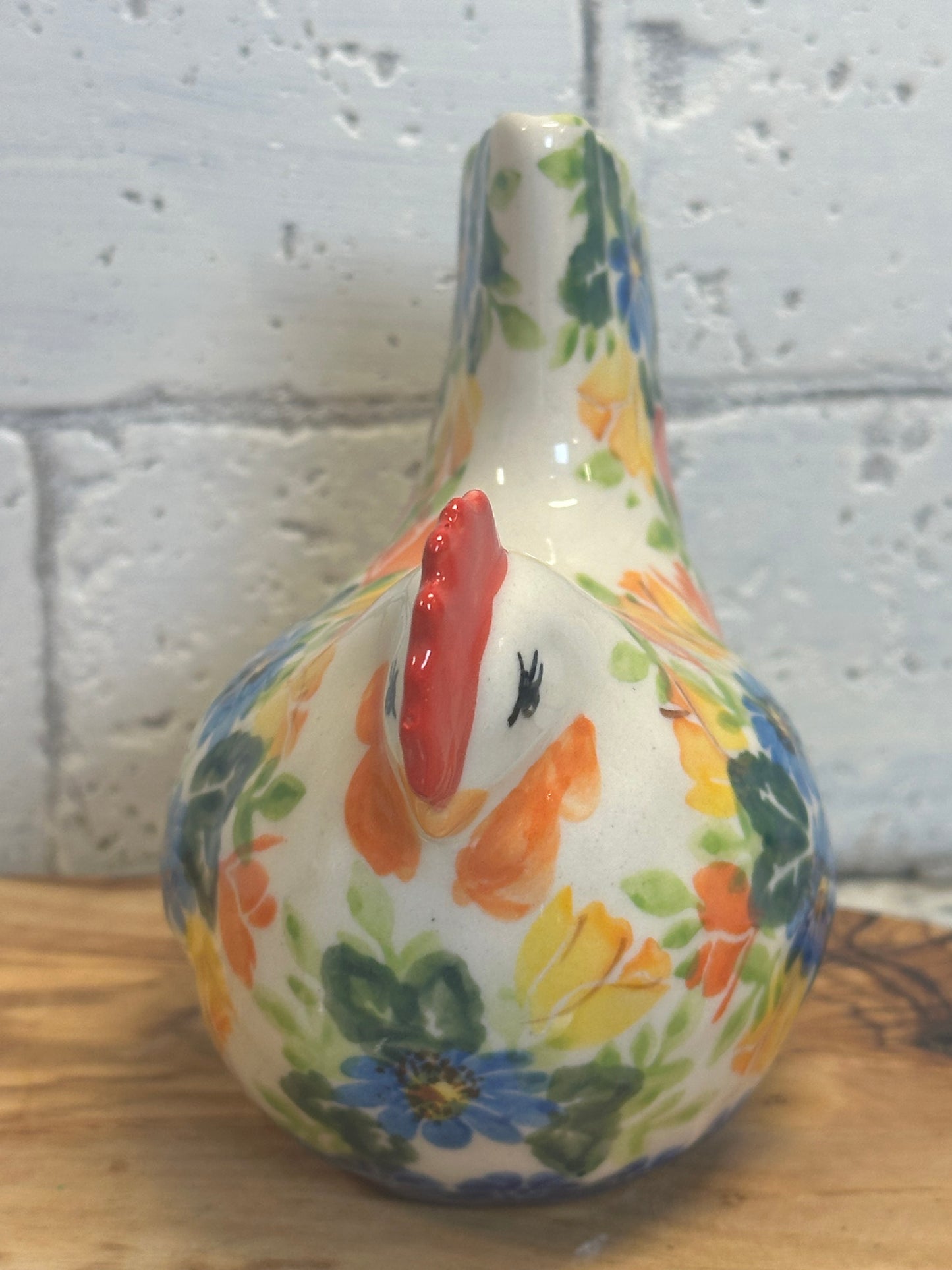 Kalich Art Level A2, Pink Magnolia, Blue, Yellow Floral Hen Figurine