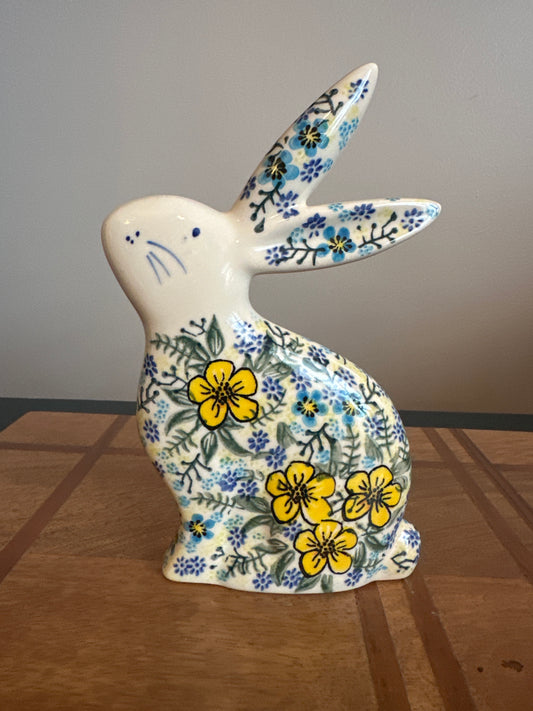 Vena Polish Pottery, Yellow Afternoon Flowers Large Bunny Flat Silhouette